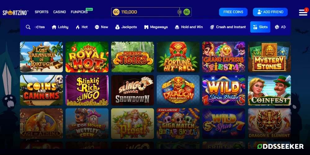 Screenshot of Sportzino slots page