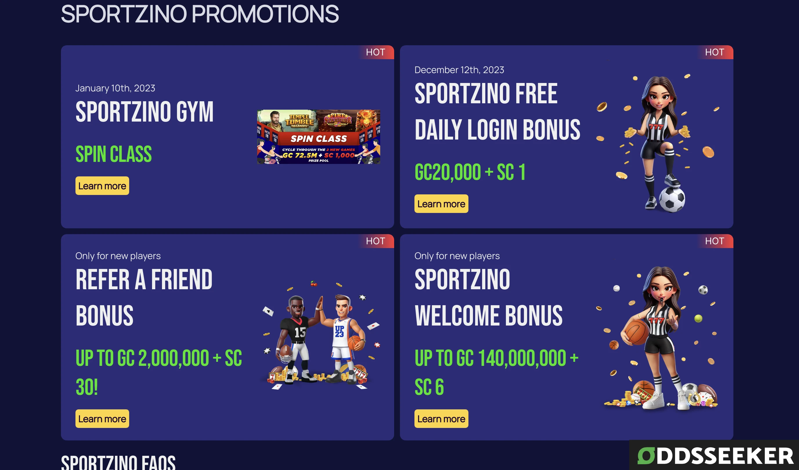 List of offers that include Bonus For Existing Players at Sportzino Casino