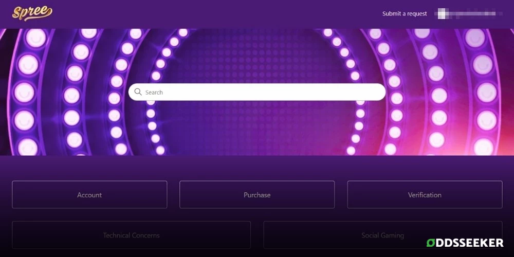 Screenshot of Spree Casino customer support page