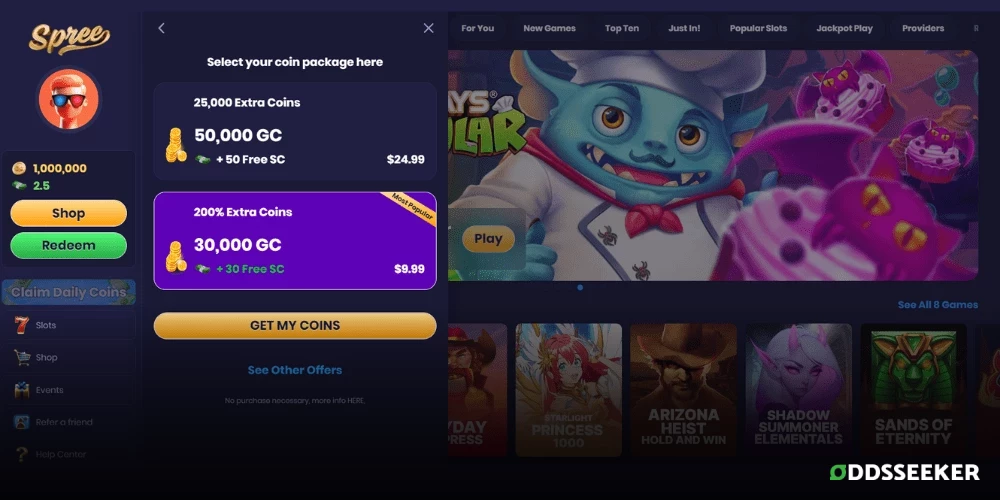 Screenshot of Spree Casino Gold Coins packages