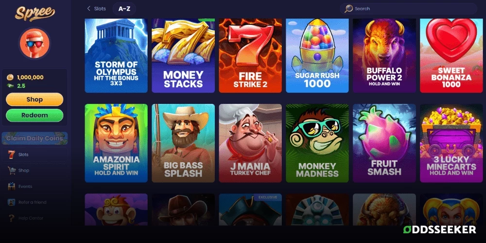 Screenshot of Spree Casino slots page