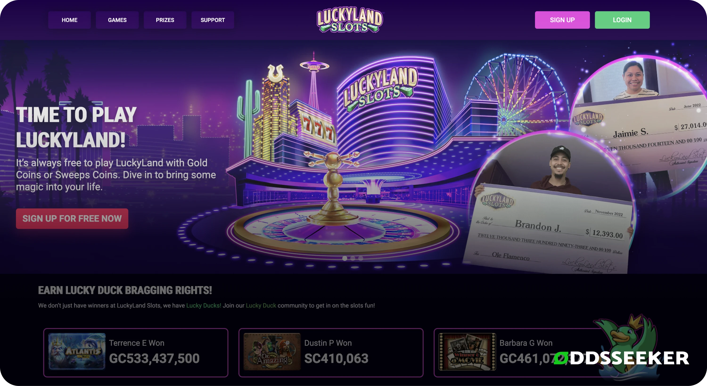 Luckyland slots login page for free sweeps coins