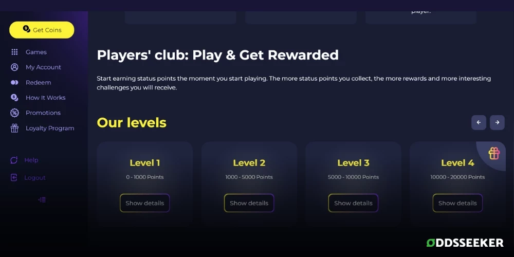 Screenshot of the Sweeptastic Player's Club Levels