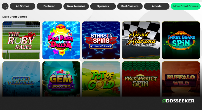 A screenshot of the desktop casino games library page for HorsePlay.com
