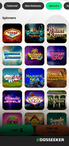 A screenshot of the mobile casino games library page for HorsePlay.com