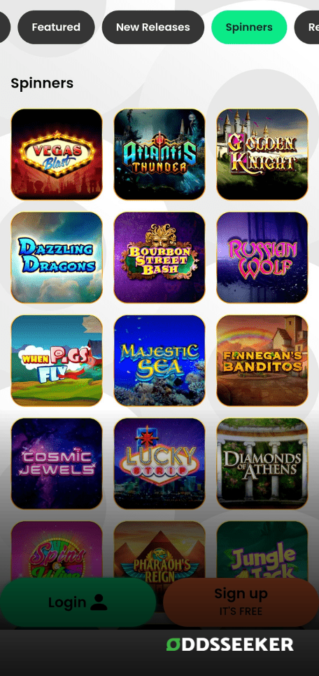 A screenshot of the mobile casino games library page for HorsePlay.com