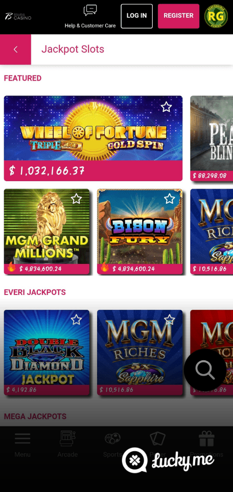 A screenshot of the mobile casino games library page for Borgata