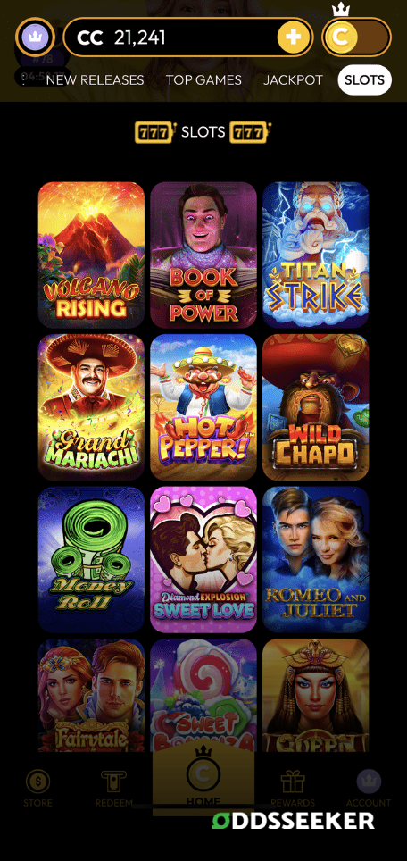 A screenshot of the mobile casino games library page for Crown Coins