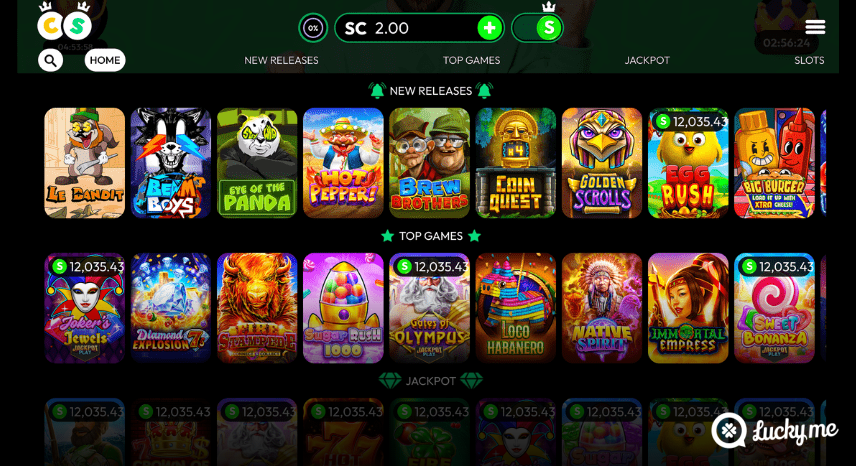 A screenshot of the desktop casino games library page for Crown Coins