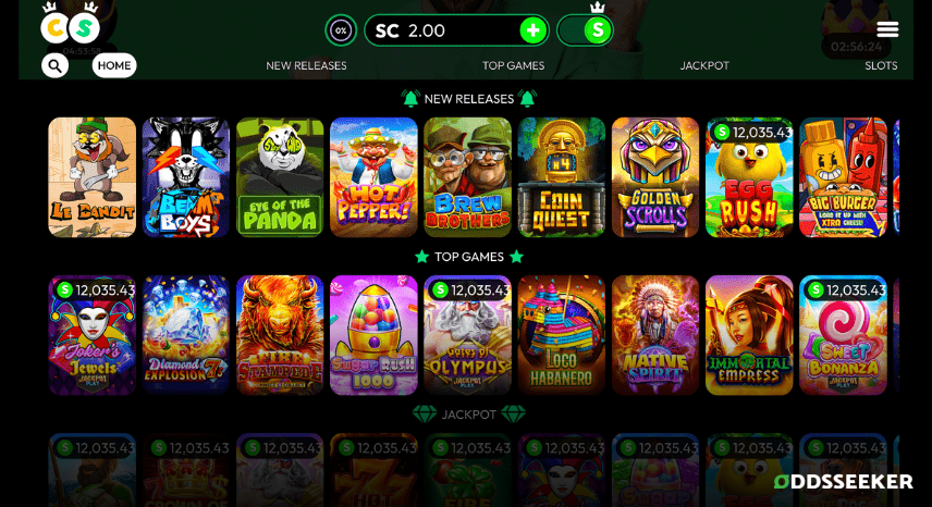 A screenshot of the desktop casino games library page for Crown Coins