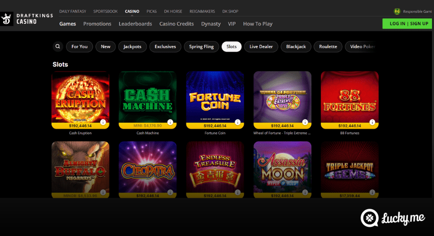 A screenshot of the desktop casino games library page for DraftKings