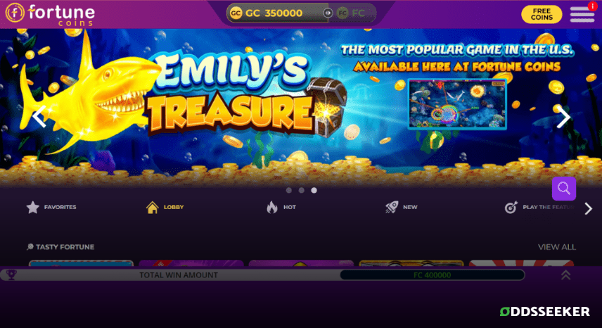 A screenshot of the desktop login page for Fortune Coins