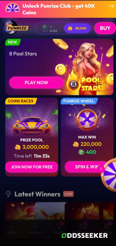 A screenshot of the mobile login page for Funrize Casino