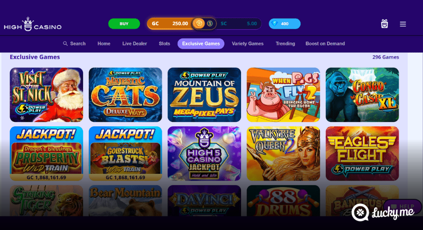 A screenshot of the desktop casino games library page for High 5 Casino