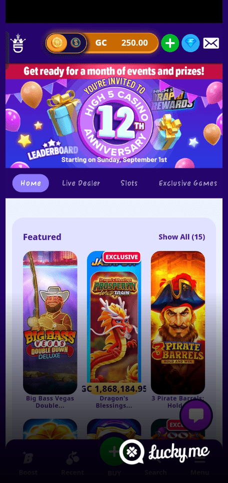 A screenshot of the mobile login page for High 5 Casino