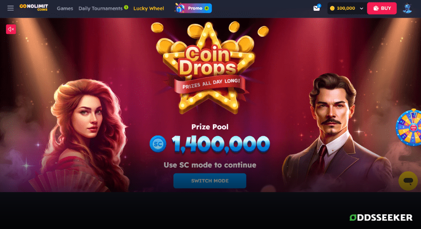 A screenshot of the desktop login page for NoLimitCoins Casino