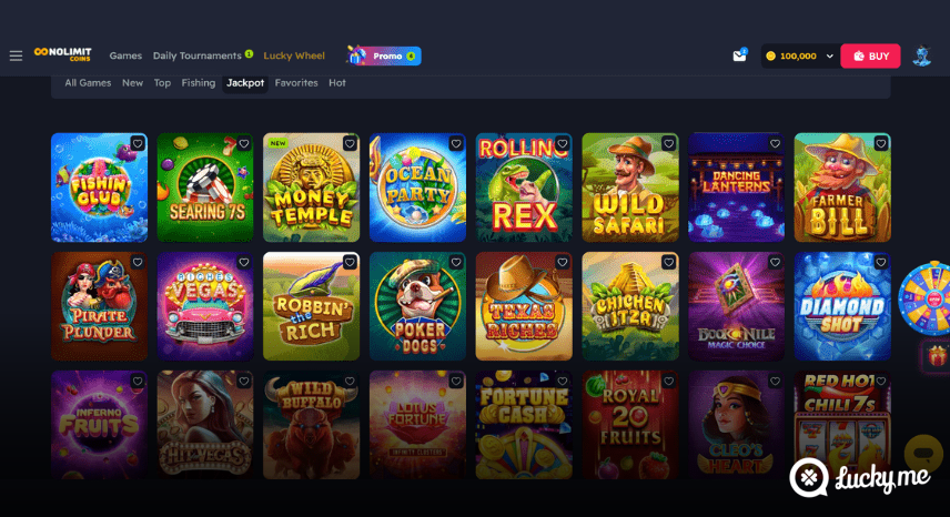 A screenshot of the desktop casino games library page for NoLimitCoins Casino