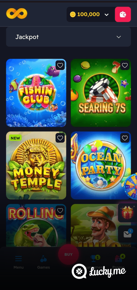 A screenshot of the mobile casino games library page for NoLimitCoins Casino