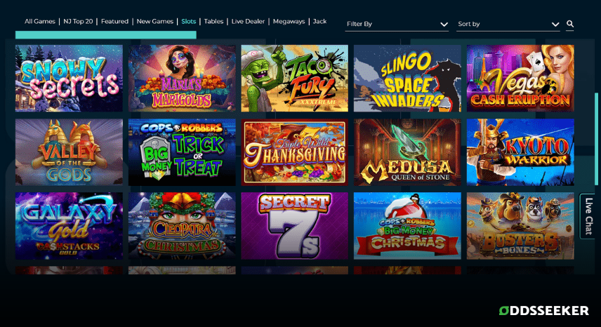 A screenshot of the desktop casino games library page for Ocean Online Casino