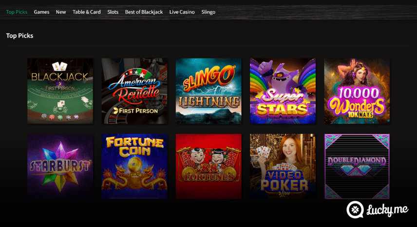 A screenshot of the desktop casino games library page for PlayStar