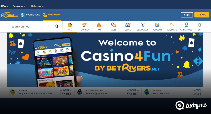 A screenshot of the desktop login page for Rivers Casino4Fun