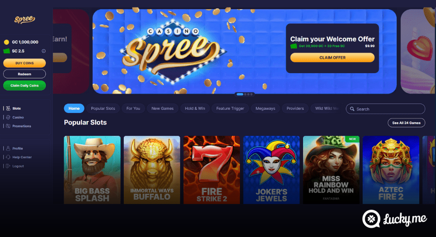 A screenshot of the desktop login page for Spree Casino Review