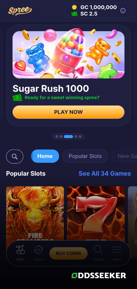 A screenshot of the mobile login page for Spree Casino Review