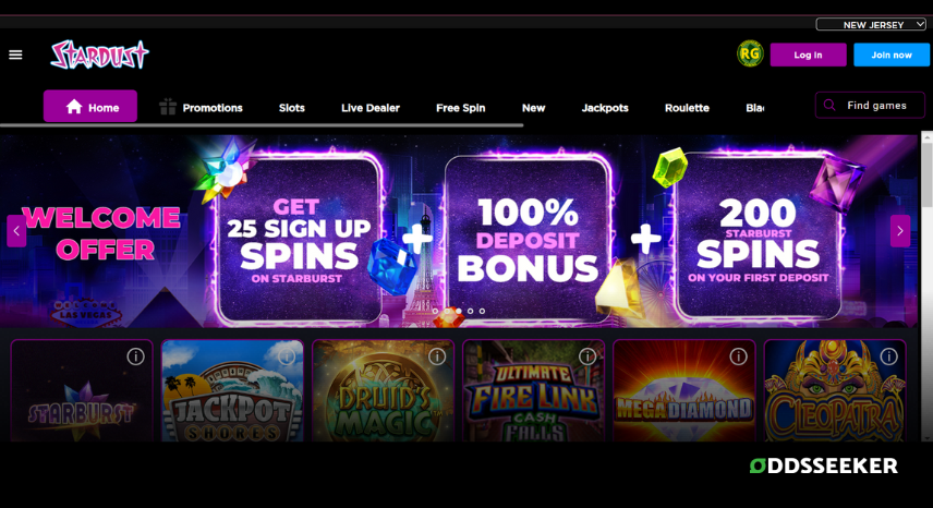 A screenshot of the desktop login page for Stardust Casino