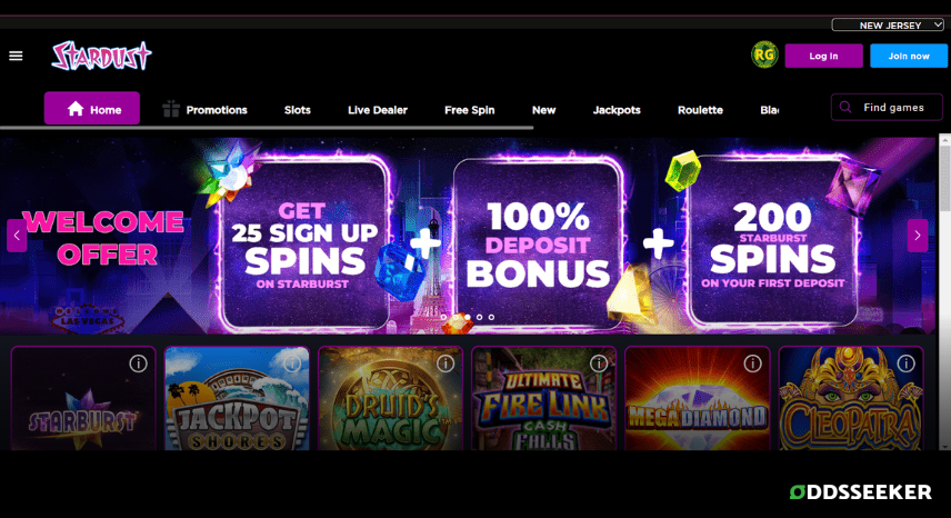 A screenshot of the desktop login page for Stardust Casino