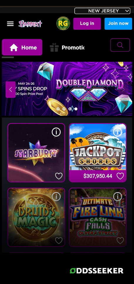 A screenshot of the mobile login page for Stardust Casino