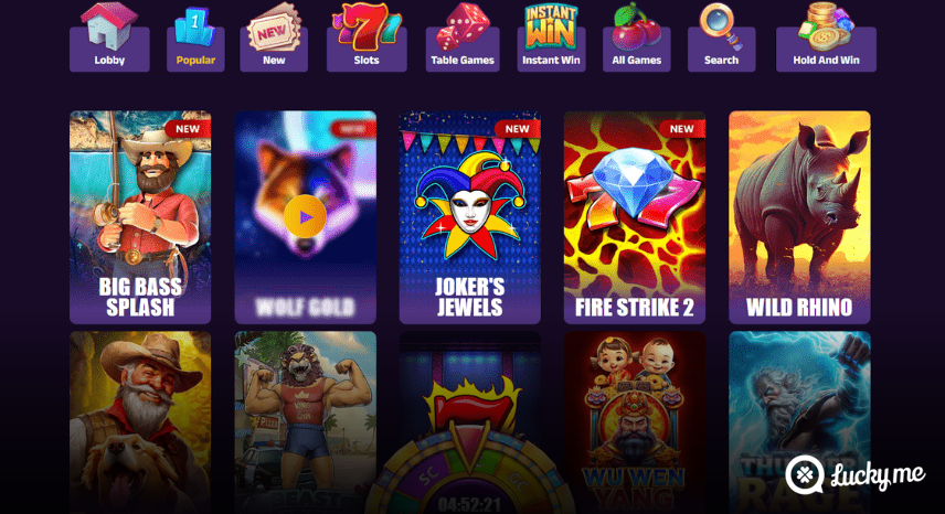 A screenshot of the desktop casino games library page for SweepSlots