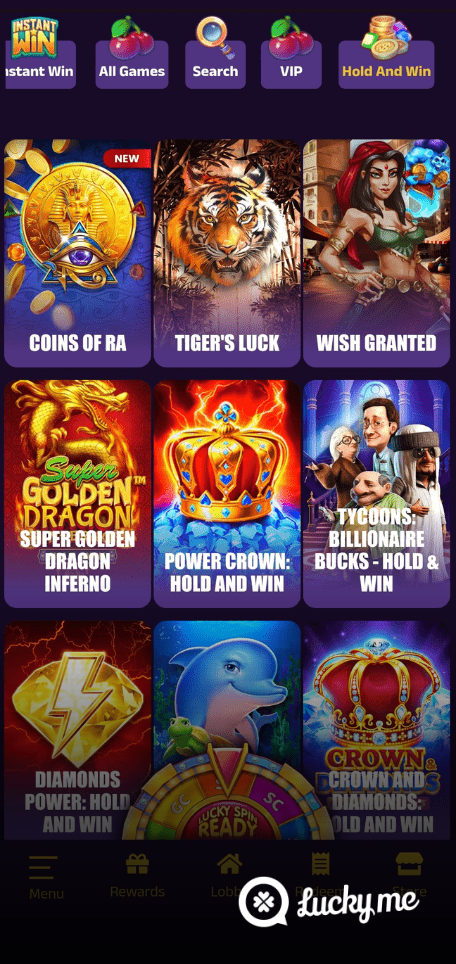 A screenshot of the mobile casino games library page for SweepSlots