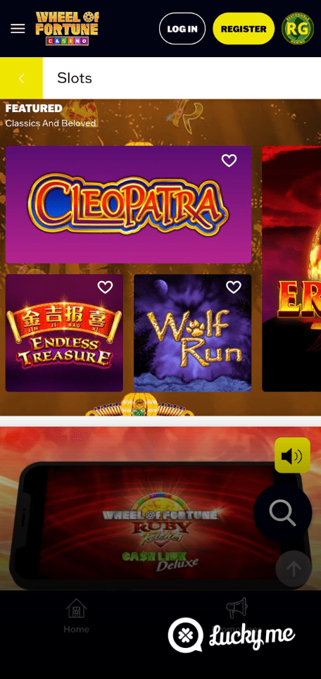 A screenshot of the mobile casino games library page for Wheel Of Fortune