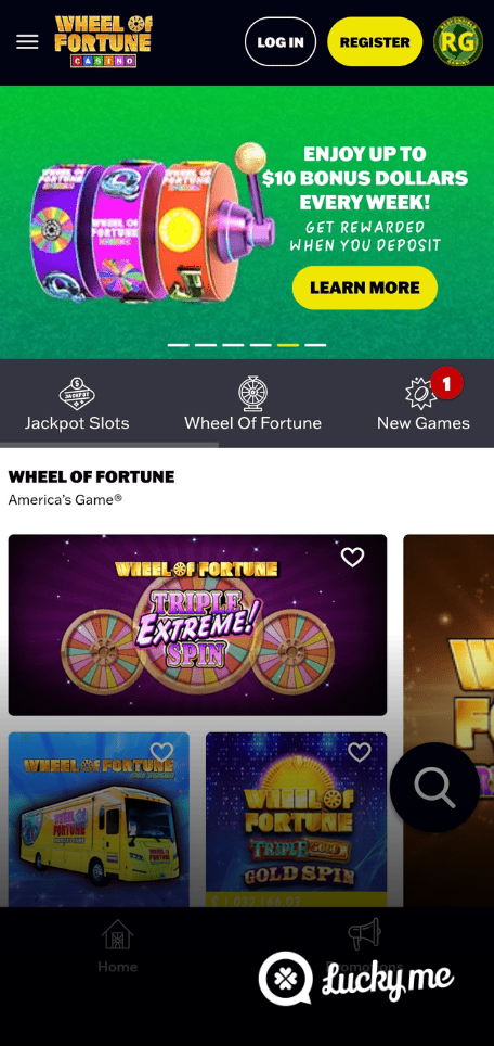 A screenshot of the mobile login page for Wheel Of Fortune