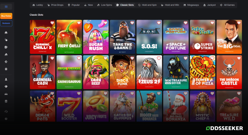 A screenshot of the desktop casino games library page for WOW Vegas Casino