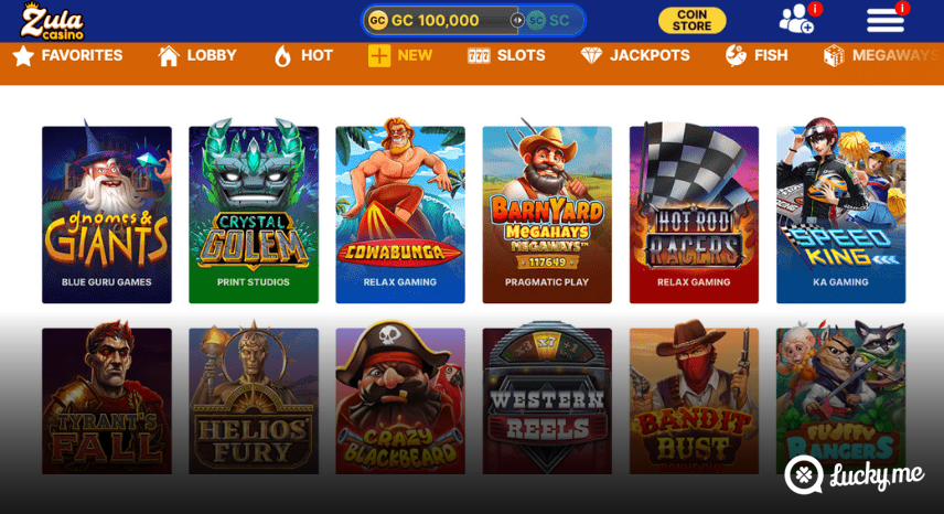 A screenshot of the desktop casino games library page for Zula Casino