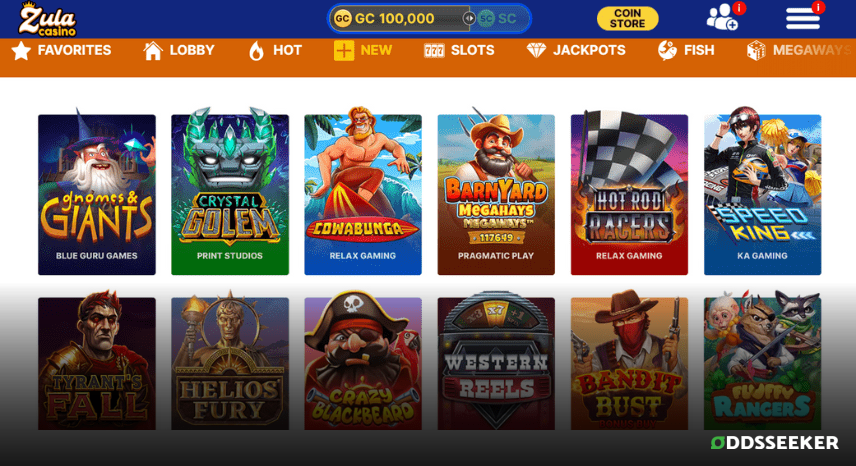 A screenshot of the desktop casino games library page for Zula Casino