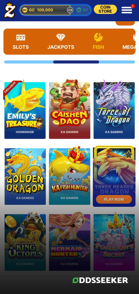 A screenshot of the mobile casino games library page for Zula Casino