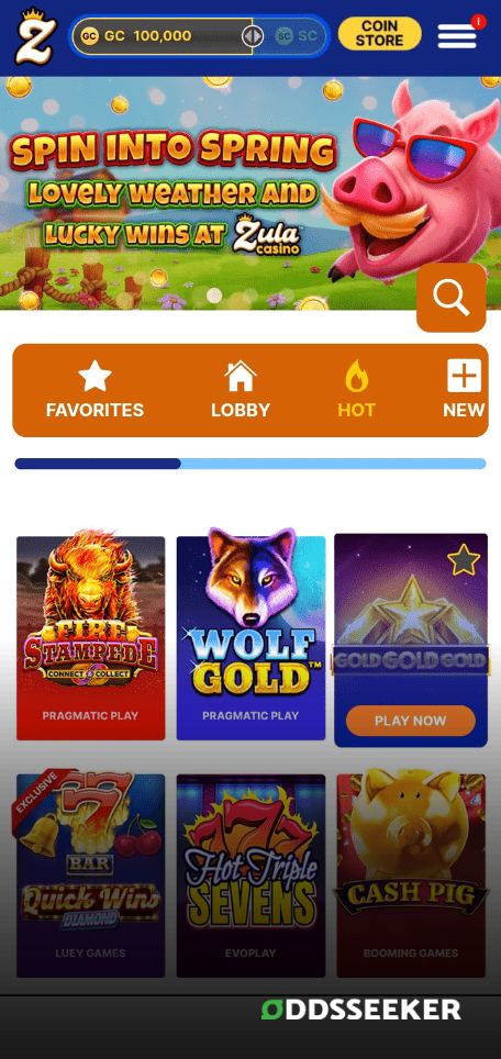 A screenshot of the mobile login page for Zula Casino